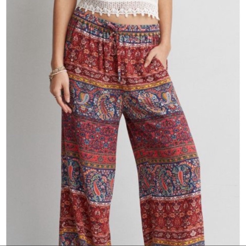 Boho Floral Festival Palazzo Pants Red and Pink